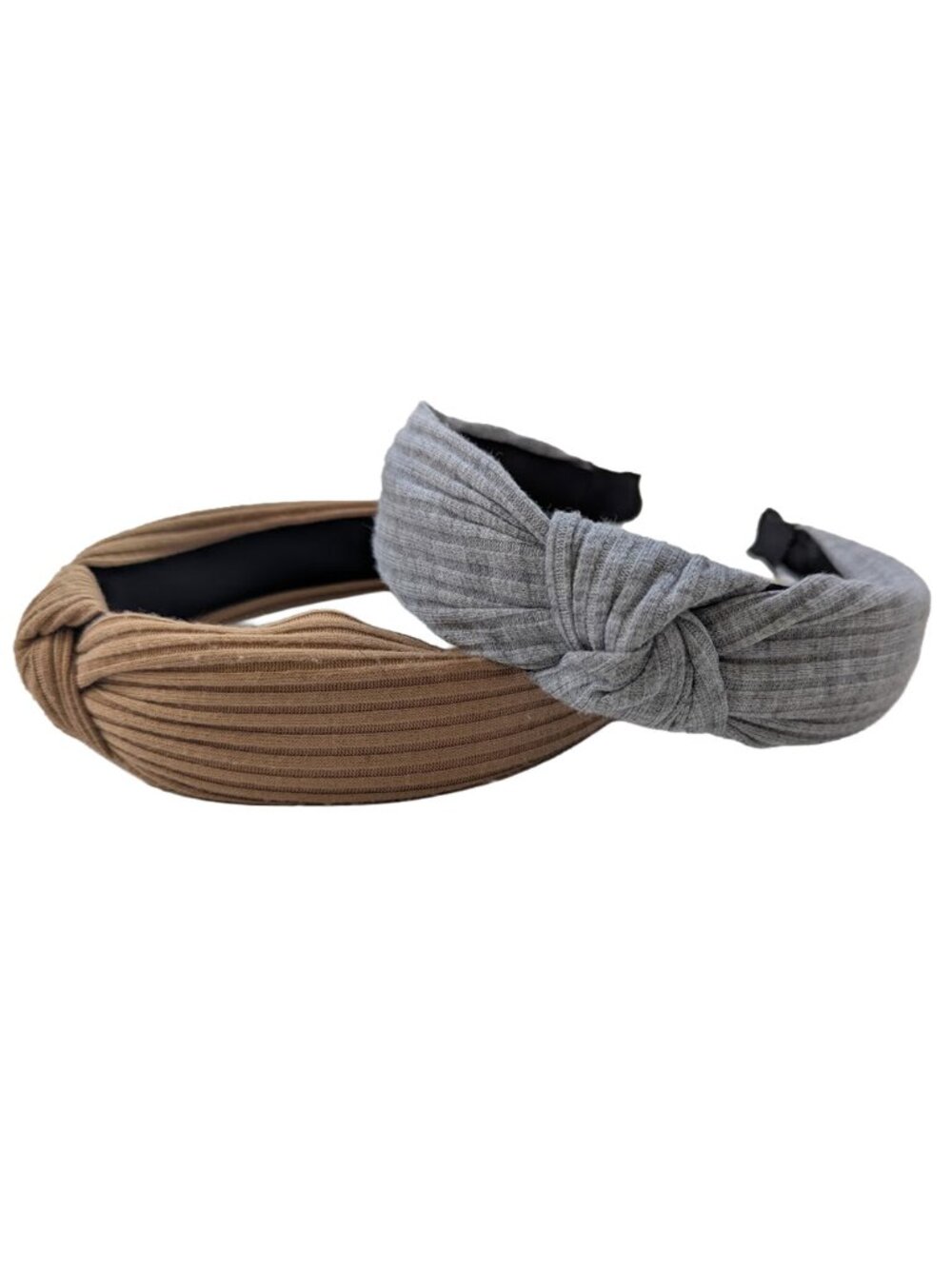Ribbed Knot Headbands set of 2 Neutral Grey Tan